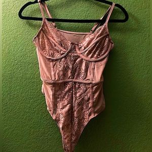 Pink lace bodysuit lingerie